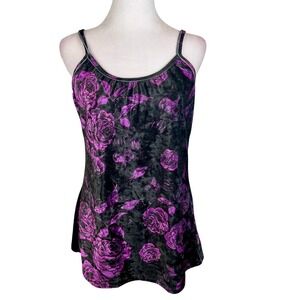 Lily by Firmiana Purple Rose Floral Velvet Cami Top XL 90s Indie Grunge Witchy